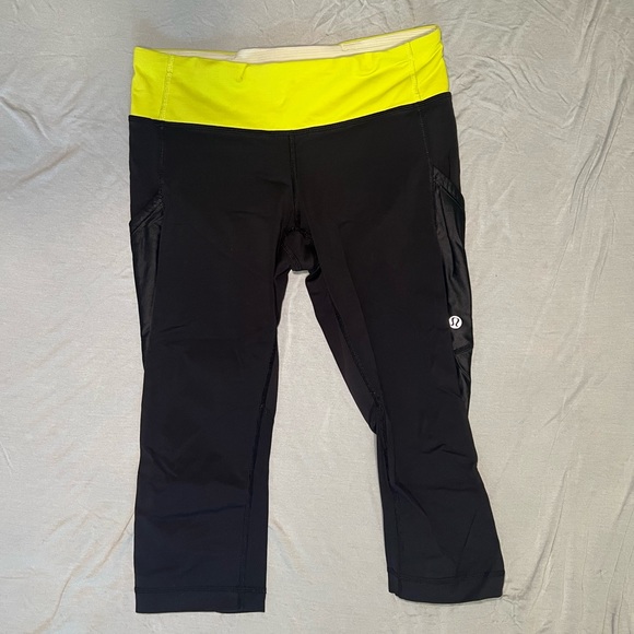 Lululemon Black and Green Leggings Size 6 - Picture 1 of 5